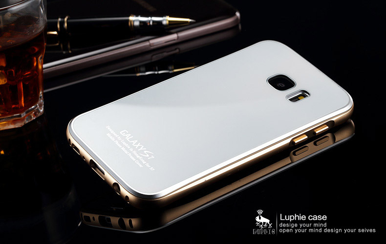 Luphie Aircraft Aluminum Metal Frame 9H Tempered Glass Back Cover Case for Samsung Galaxy S7 Edge G9350