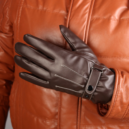 Winter warm gloves for men, cold-proof and windproof thickened touch screen leather gloves for men, motorcycle gloves and three-way rib gloves