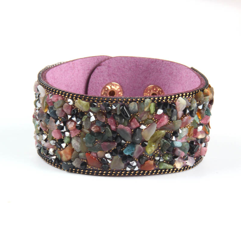 Fashion gems gravel leather irregular crystal bracelet