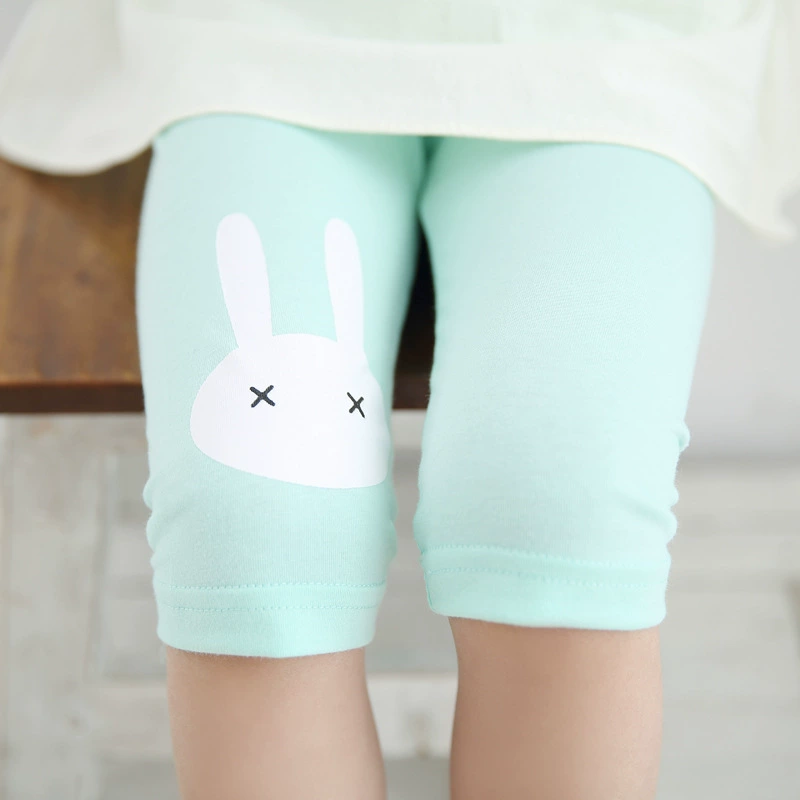 Kids thin knitted leggings (children), cute bunny knee print, lightweight summer capri, sizes 100–150