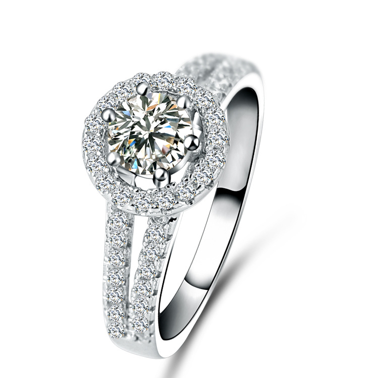 S925 silver diamond ring six-claw micro-inlaid artificial diamond crown ring European and American cross-border jewelry jewelry source factory