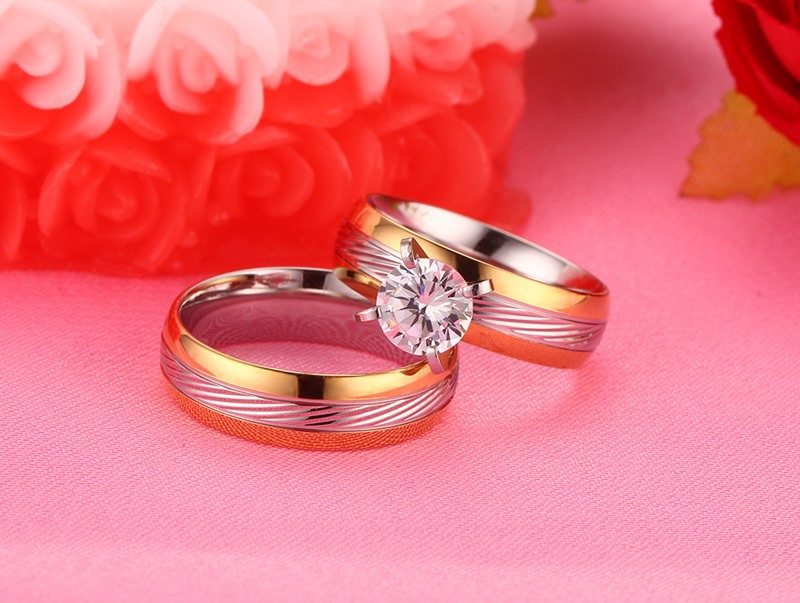 Fashion Stripe Stainless Steel Inlaid Zircon Rings 1 Piece