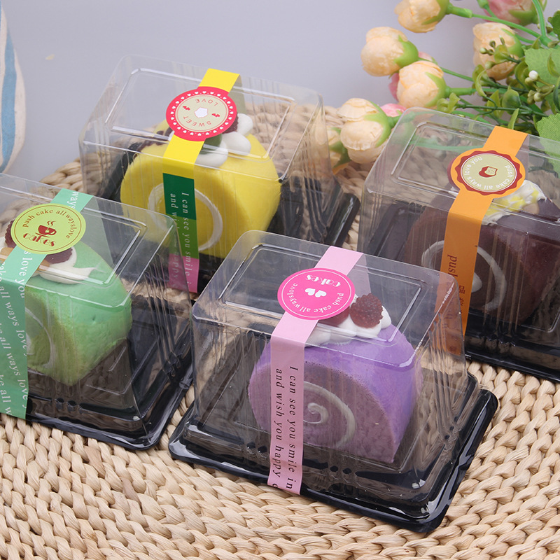 烘焙包装 蛋糕卷慕斯瑞士卷西点盒黑色托底 透明塑料盒100个/套