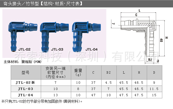 JOPLAX 塑料竹节型弯头接头JTL-02,03,04气动快速接头