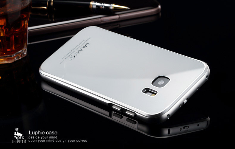 Luphie Aircraft Aluminum Metal Frame 9H Tempered Glass Back Cover Case for Samsung Galaxy S7 Edge G9350