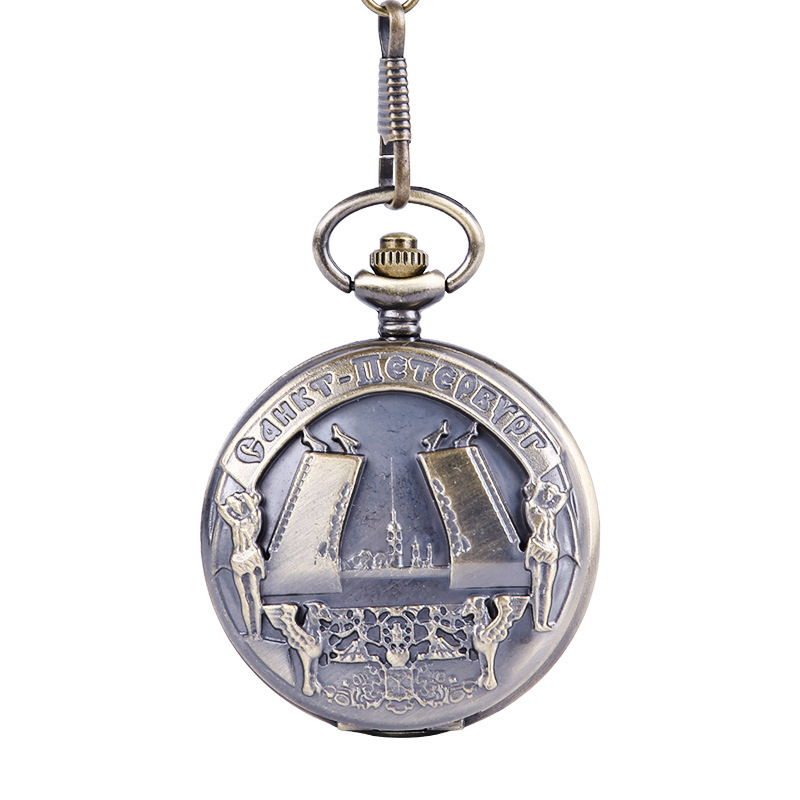 Large bronze thick chain retro pocket watch European and American ancient scene pattern pocket watch manufacturers wholesale