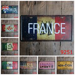 Antique-Style License Plates, Vintage Frameless Tin Wall Art for Food Stalls, Restaurants, Themed Dining Halls, and European-Style Decor in Internet Cafés