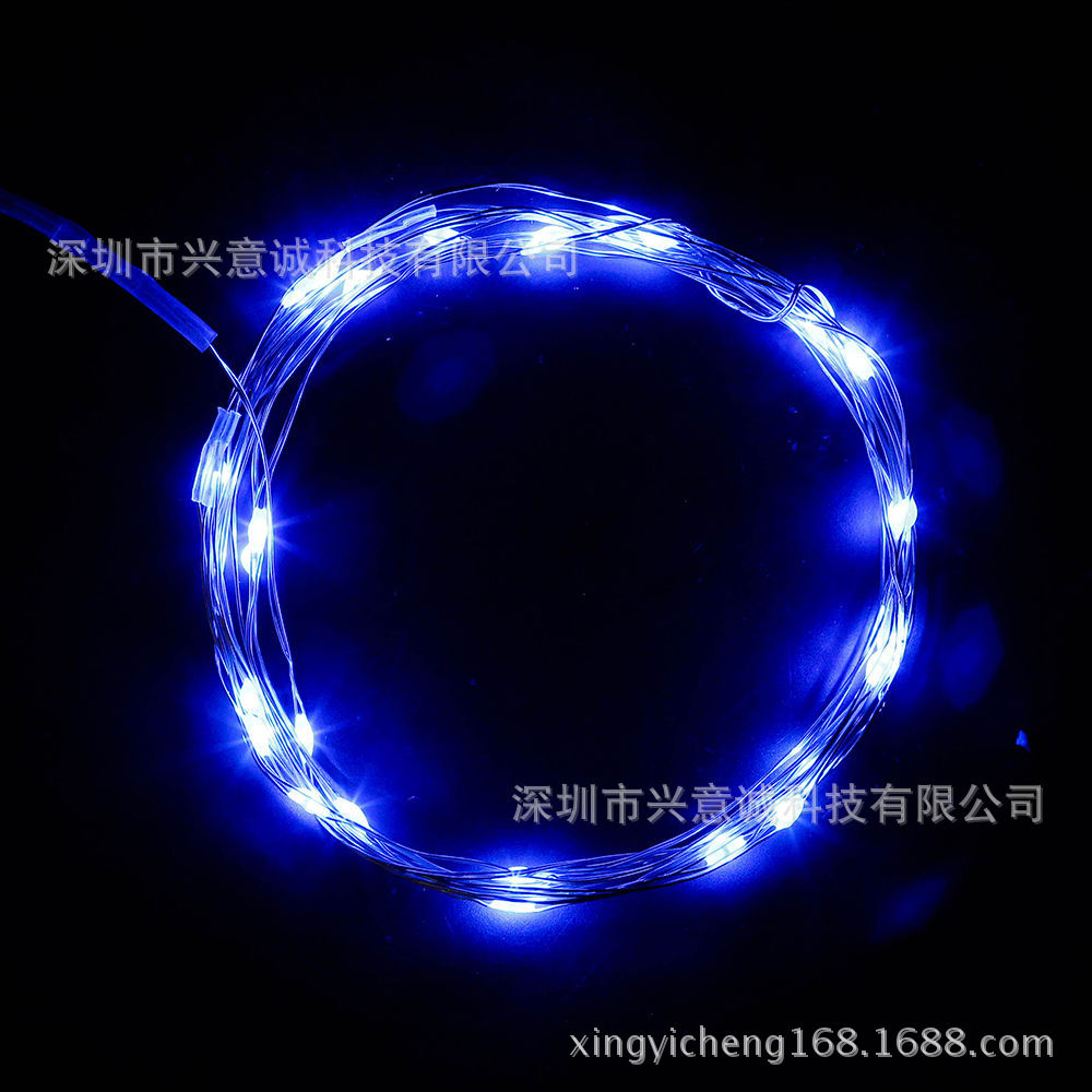 興意誠CR2032小電池盒款LED銀線燈串聖誕熒光藍2米20顆燈