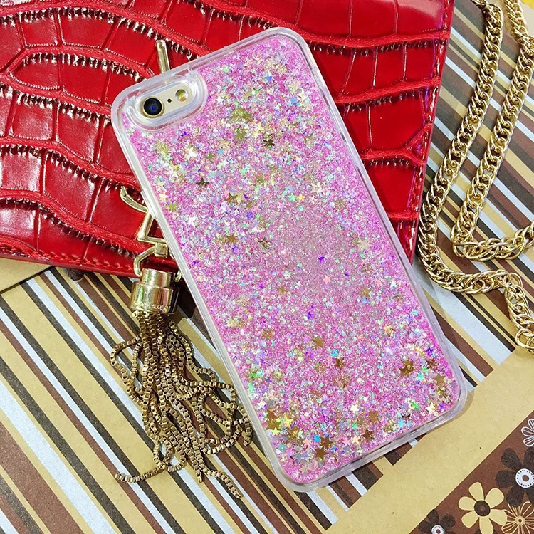 手机保护套-iPhone6星星亮片手机壳爱心流沙壳