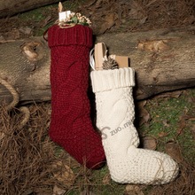 小号毛线手编针织麻花桂花针毛线圣诞礼物袋圣诞袜糖果袋装饰袜子