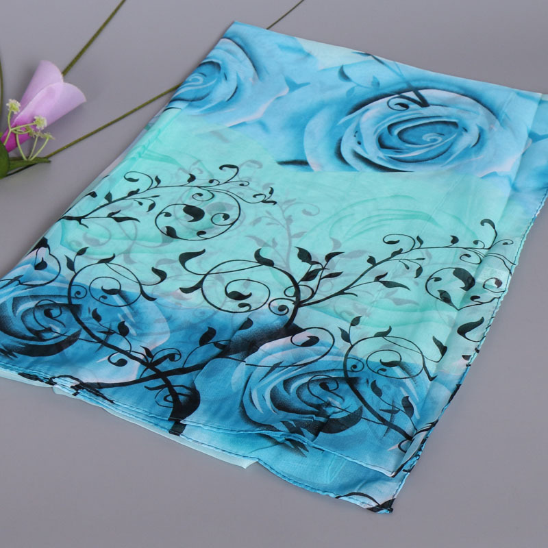 39g Weight Silk Scarf Classification Women's Elegant Basic Lady Flower Chiffon Printing Silk Scarf