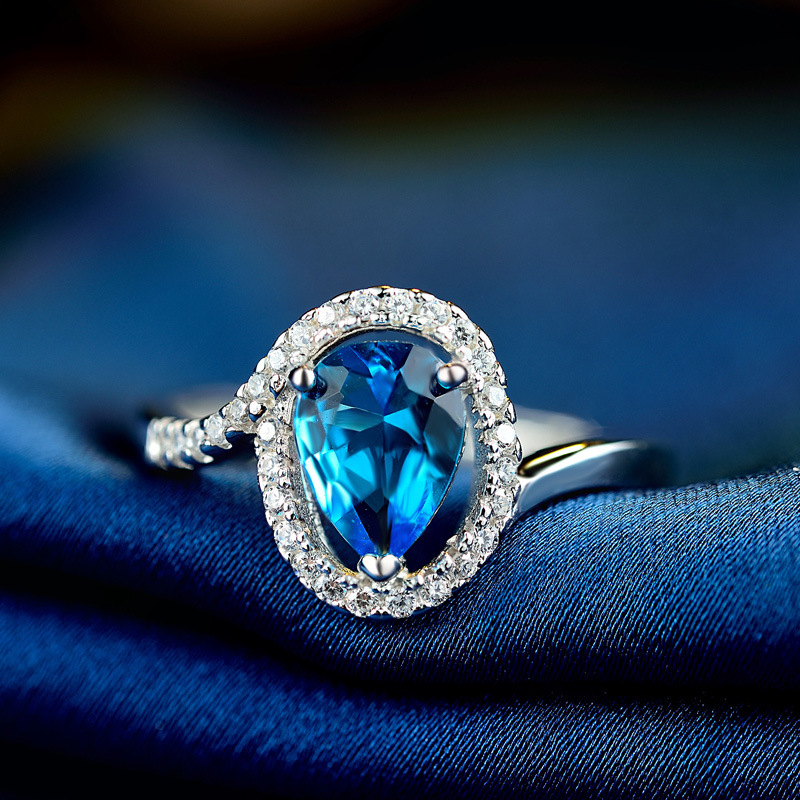 ZIRCON anillo de diamante femenino s925 plata esterlina nicho personalidad moda todo partido temperamento incrustaciones cristal zafiro anillo