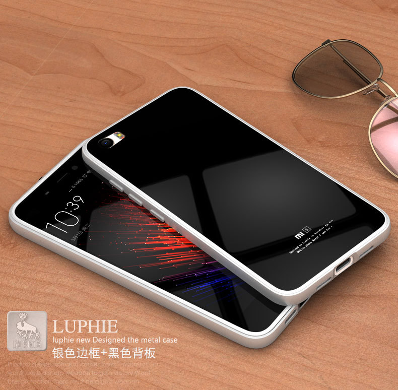 Luphie Aircraft Aluminum Metal Frame 9H Tempered Glass Back Cover Case for Xiaomi Mi 5