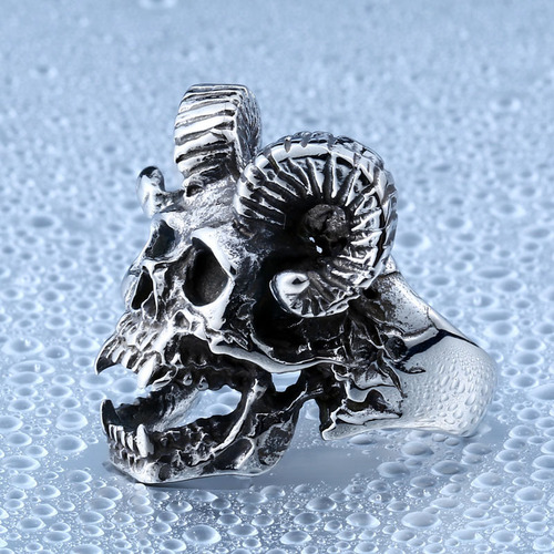 European and American foreign trade jewelry wholesale men's stainless steel casting punk satan sheep head skull ring