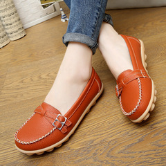 Spring and Autumn New Leather Mother Shoes with Cowhide Soft Sole Flat Shoes for Middle-Aged and Elderly Women, Casual Belted Flat Heel Women's Dou Dou Shoes