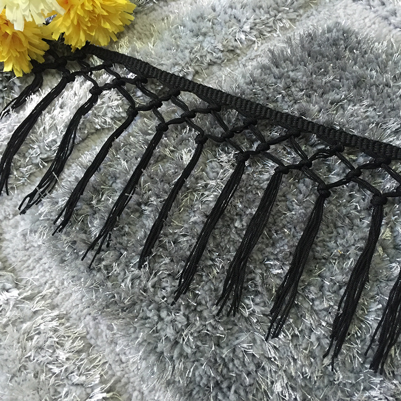 宽13cm三结人造丝流苏服装花边辅料童装服饰窗帘diy装饰黑色现货