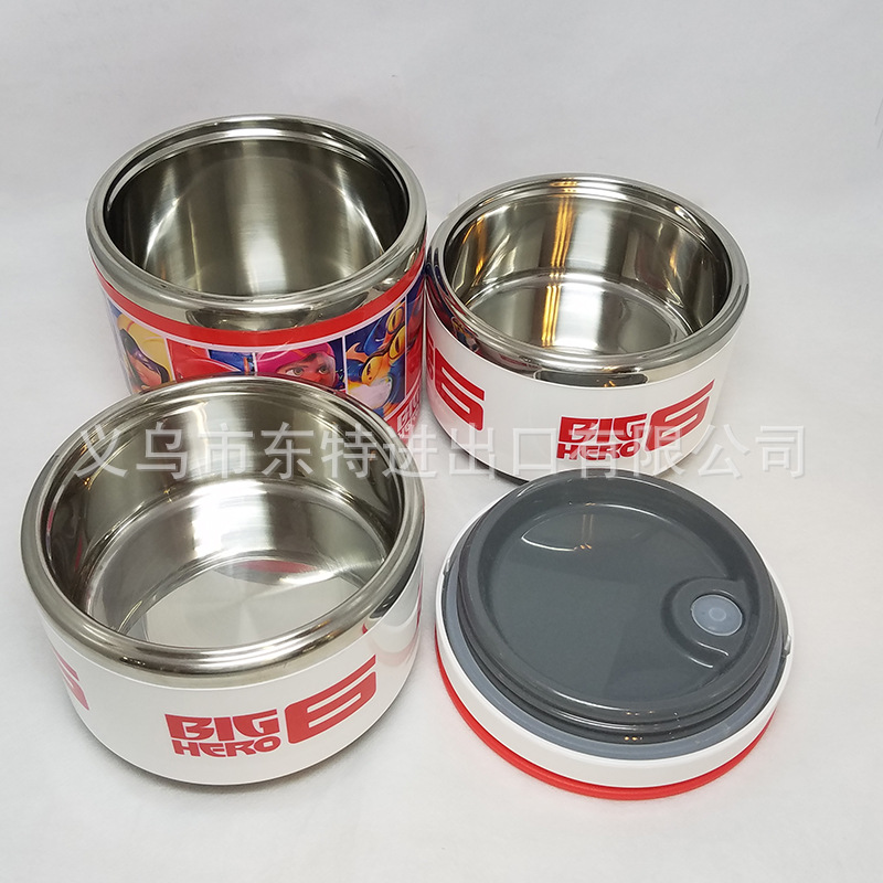 Stainless steel round lunch box in cartoon shape, children's Frozen Big white robot cat food box, student picnic lunch box detail image 17