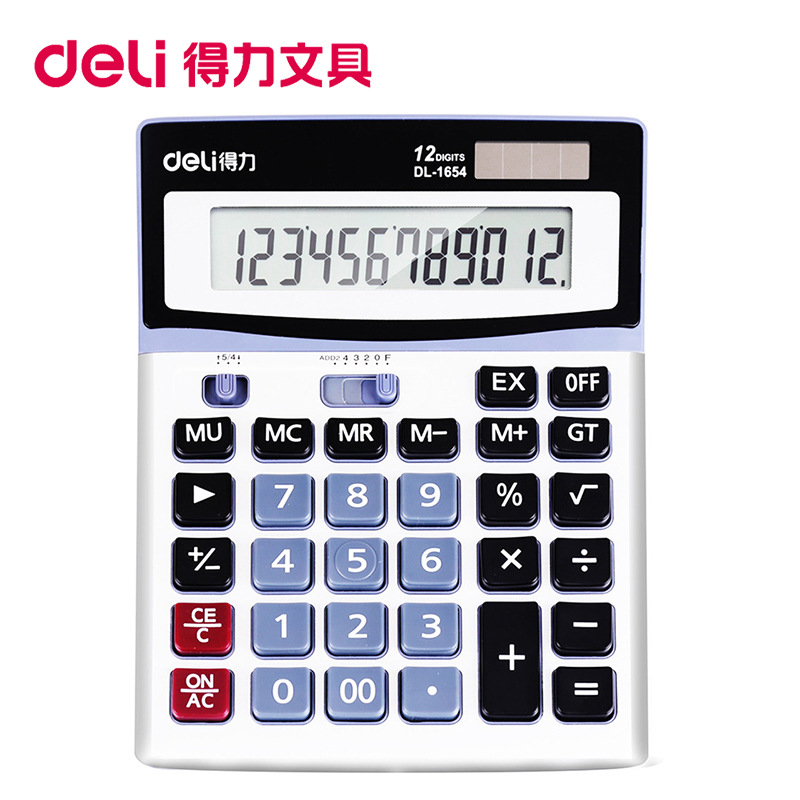 得力计算器1654 便携办公桌面用12位财务计算器 百分比计算机批发|ru