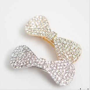 A029 Korean Style Jewelry Fashion Headwear Hair Accessories Alloy Rhinestone Bow Hairpin Full Diamond Bow Side Clip