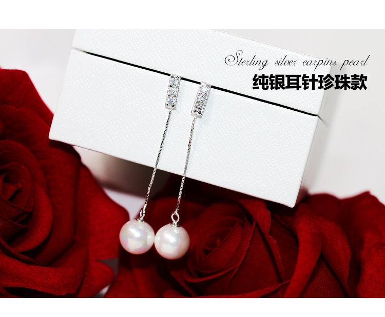 Pendientes de plata esterlina s925 pendientes largos de perlas de circón pendientes de joyería de plata de estilo coreano