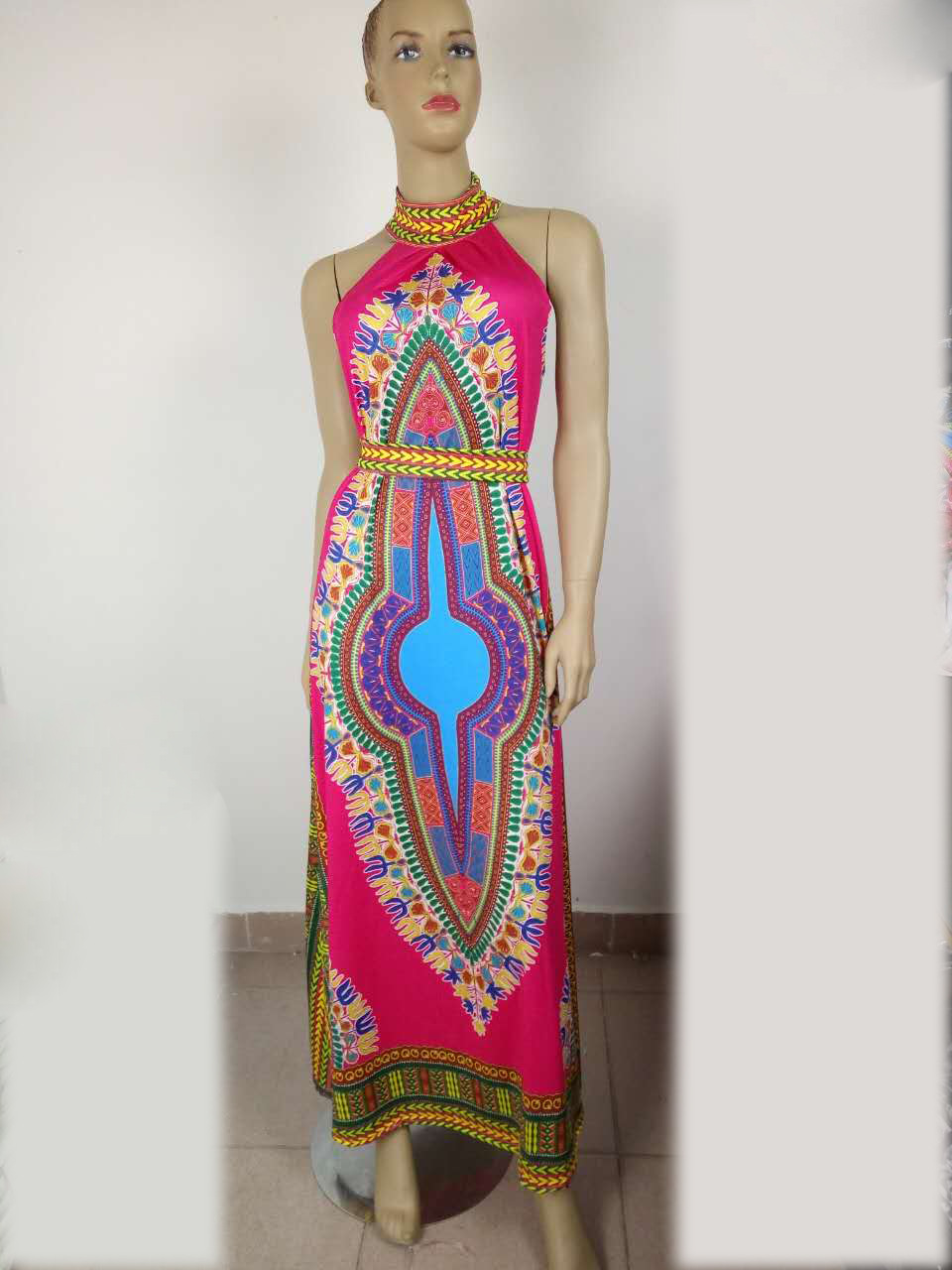 Women sleeveless African dashiki Print Party Casual Kaftan Long Dress