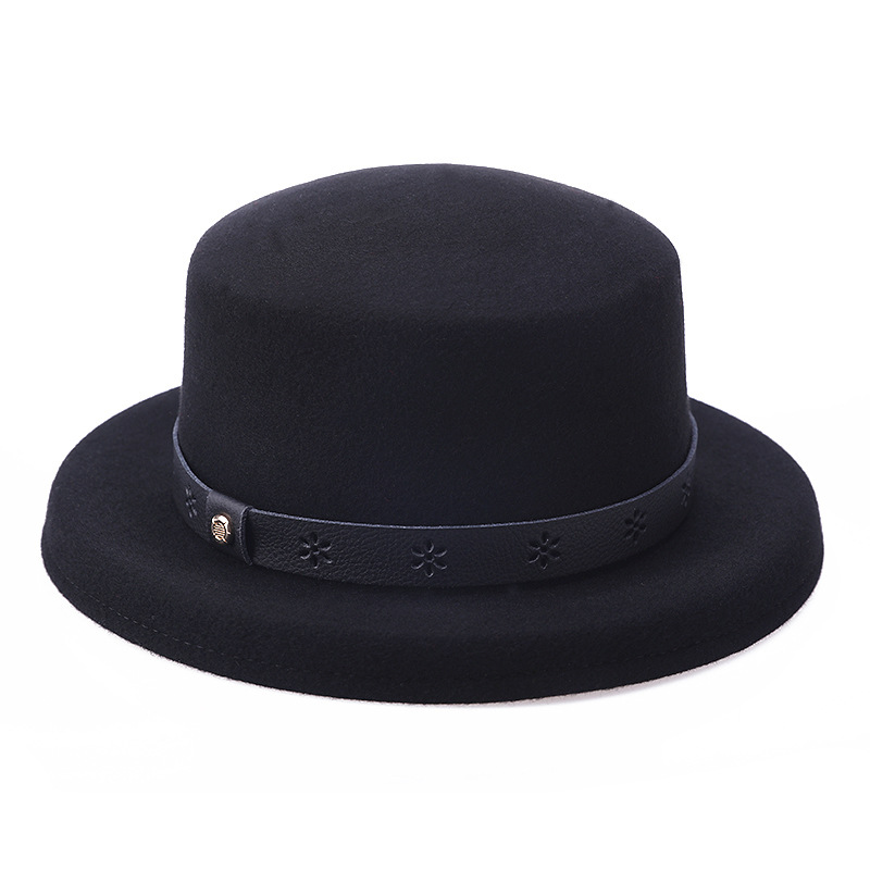 Sombrero de otoño e invierno lana pura Flat Top curling moda sombrero del jugador bolos decoración cuero Británico fuerza fábrica al por mayor