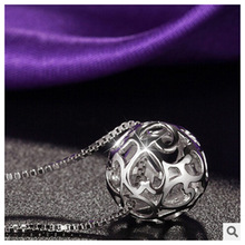 s925纯银项链韩版时尚心形镂空珠项链吊坠 厂家批发