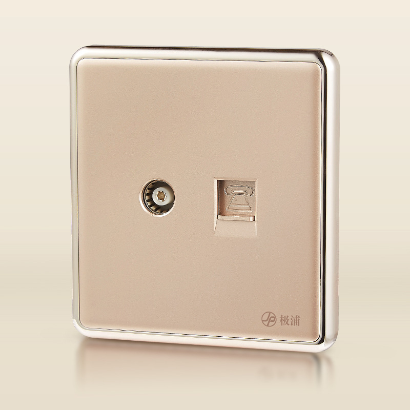极浦新款电话+电视墙壁插座面板86暗装金典电话有线面板家用酒店