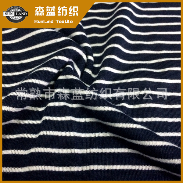 厂家直供现货针织纬编面料-棉纺系列TR彩条条纹汗布32S混纺纱