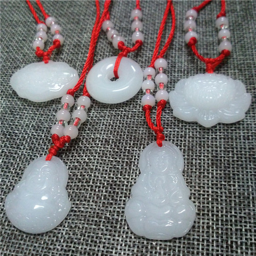 Fine Jewelry Store Hot Selling White Jade Guanyin Jade Necklace Imitation Jade Bodhisattva Pendant Necklace Street Stall Performance Supply Source