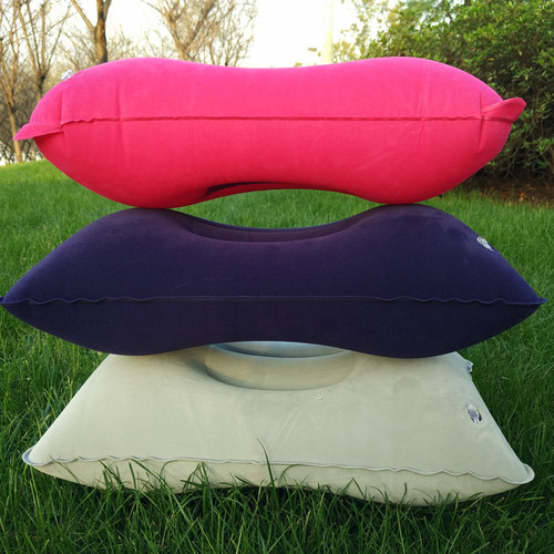 Wholesale outdoor PVC pillow, travel camping thick flocked rectangular inflatable pillow, nap companion square pillow