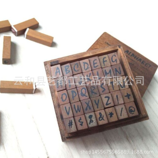 Sello de madera vintage de letras mayúsculas y minúsculas, sello de madera, caja de madera, 35 piezas antiguas