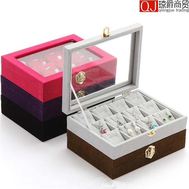 12位玻璃盖吊坠盒 珠宝展示道具 首饰盒 饰品项链收纳箱子