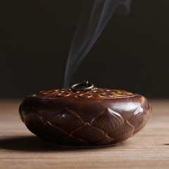 Antique-style Zisha Incense Burner with Lotus Design, Copper Ring Sandalwood Incense Burner, Ancient Ceramic Room Disc Incense Burner, Buddhist Decor Piece