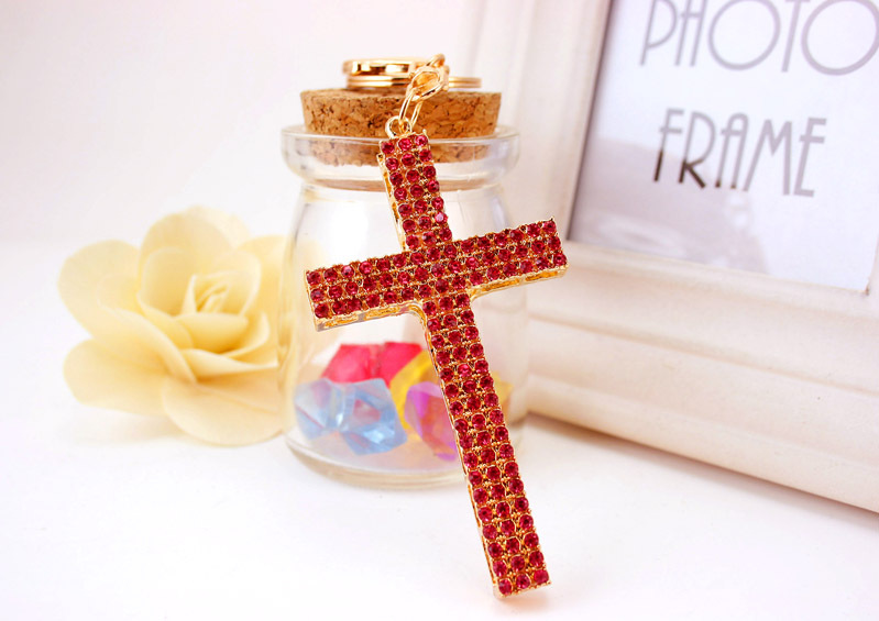 34g Weight Alloy, Metal Material Heart Pattern Men'S Gender White, Pink, Purple, Blue Color Christian Gift Cute Korean Car Pendant Full Diamond Cross Keychain 11