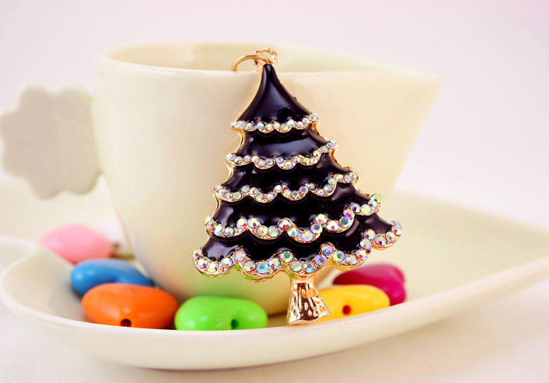 38g Weight Alloy, Metal Material Flower Pattern Unisex Gender Red, Green, Black Color Korean Oil Crafts Diamond-studded Christmas Tree Car Metal Pendant Bag Key Chain 7