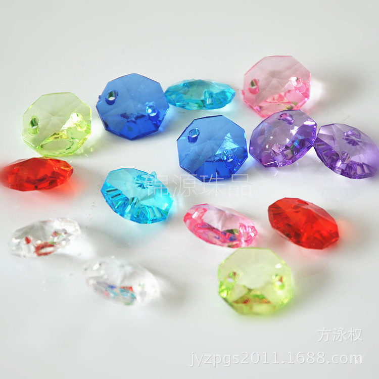 批发各种优质压克力珠 仿水晶八角双孔压克力珠 手工串珠珠帘材料