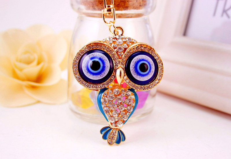 46g Weight Alloy, Metal Material Owl Pattern Unisex Gender Pink, Red, Blue, Black Color Korean  Creative Cute Cartoon Big-eyed Cute Owl Diamond Keychain 12
