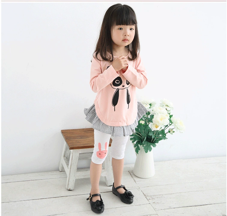 Kids thin knitted leggings (children), cute bunny knee print, lightweight summer capri, sizes 100–150