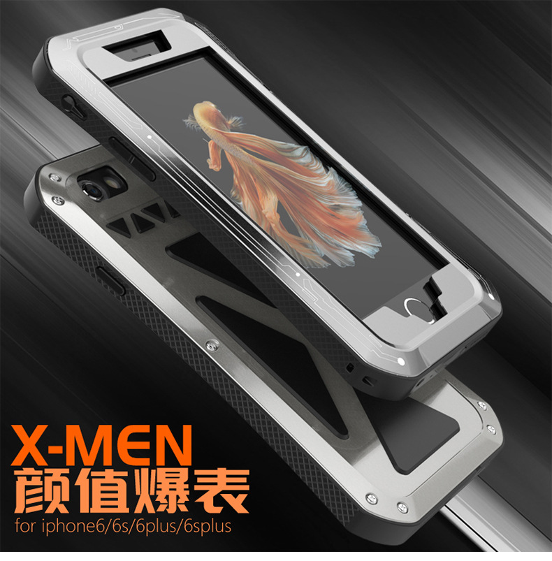 R-Just X-Men Superhero Slim Waist Stainless Steel Dirtproof Shockproof Heavy Duty Metal Case Cover for Apple iPhone 6S Plus