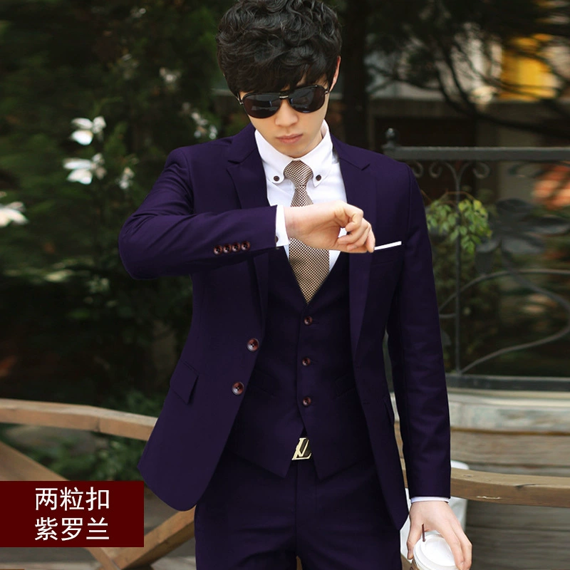 Men's Classic Suit Set (Laiban), Fuchsia Three-Piece, Small Fit, Sizes 160–195