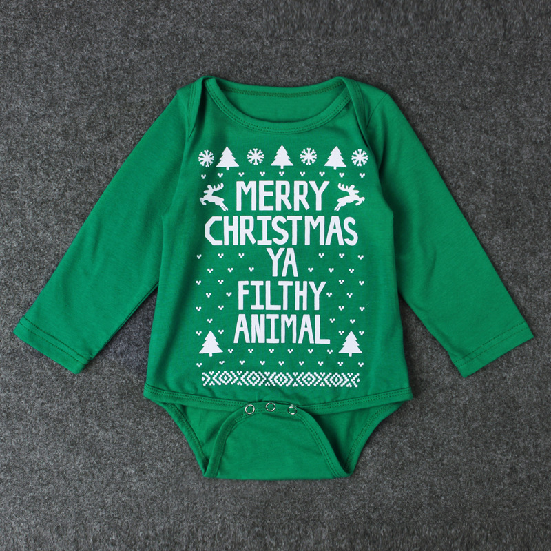 Children's Christmas jumpsuit boys and girls letter short sleeve Christmas suit_voghion.com