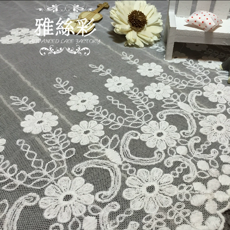 White soft lace cloth, 45cm, with embroidery, (Physicals)
