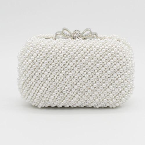 New Sweet Lady Bow Double-Side Pearl Clutch Bag for Banquet