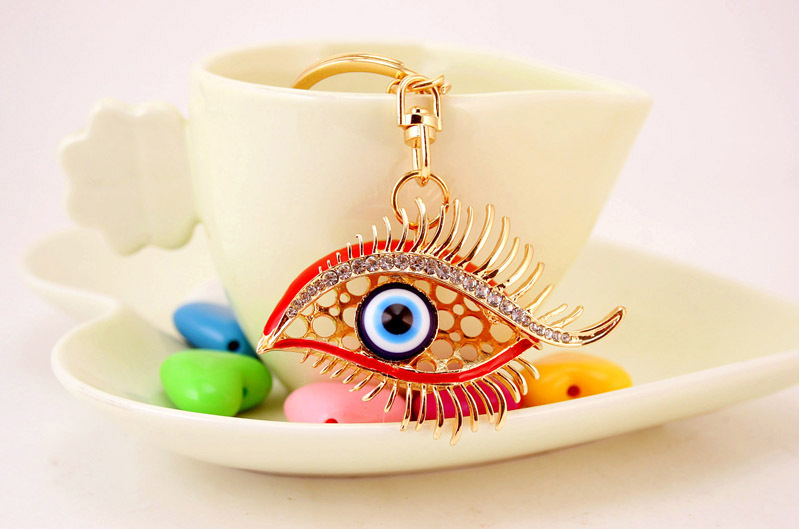 30g Weight Alloy, Metal Material Glasses Pattern Unisex Gender White, Red, Blue Color Korean Diamond-studded Devil’s Eye Crystal Metal Pendant Eyelashes Keychain 8