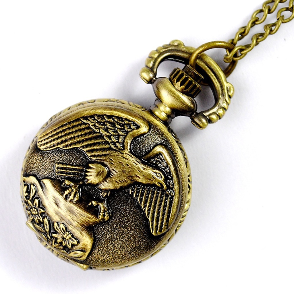 Foreign trade trumpet flying eagle wings retro bronze quartz pocket watch Flying Eagle soaring pocket watch 7008