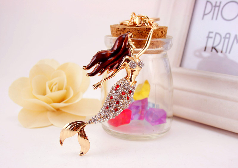 Korean Creative Cute Diamond Mermaid Rhinestone  Keychain display picture 6