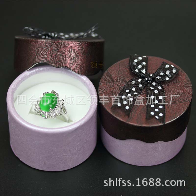 小圆形花边蝴蝶结戒指盒珠宝首饰礼品盒耳钉银饰品盒斑点蝴蝶花盒