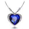 Jewelry, blue big accessory, marine crystal necklace heart-shaped, European style, diamond encrusted