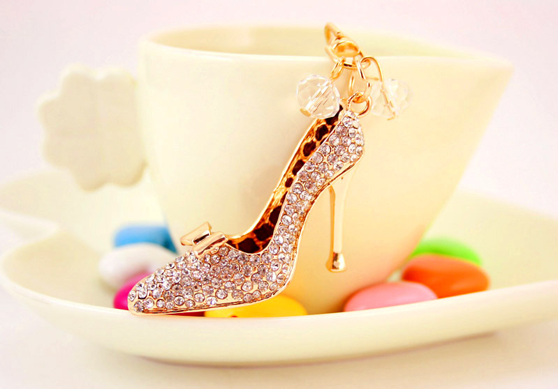 55g Weight Birthday Occasion Alloy, Metal Material Unisex Gender Pink, Red Color Korean  Creative Diamond-studded Crystal High Heels Car Keychain 5